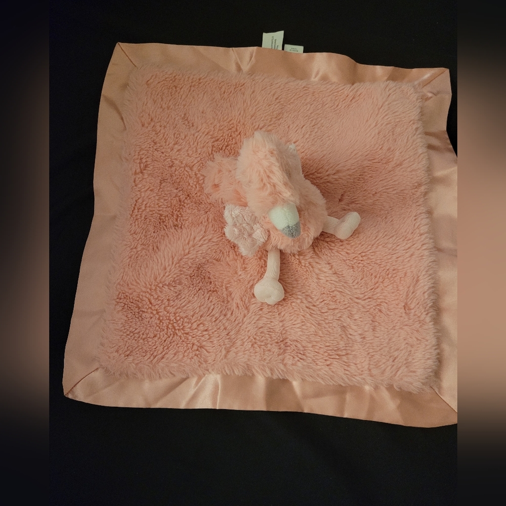 Pink Plush Baby Blanket with Toy flamingo
